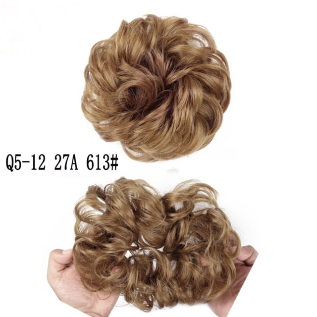 MERISIHAIR Girls Curly Scrunchie Chignon With Rubber Band Brown Gray Synthetic Hair Ring Wrap On Messy Bun Ponytails