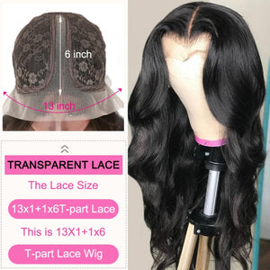 32Inch 4x4 Lace Closure Wigs With Baby Hair 1X6 T Part Transparent Indian Body wave Remy Long Human Hair Lace Wigs 120%