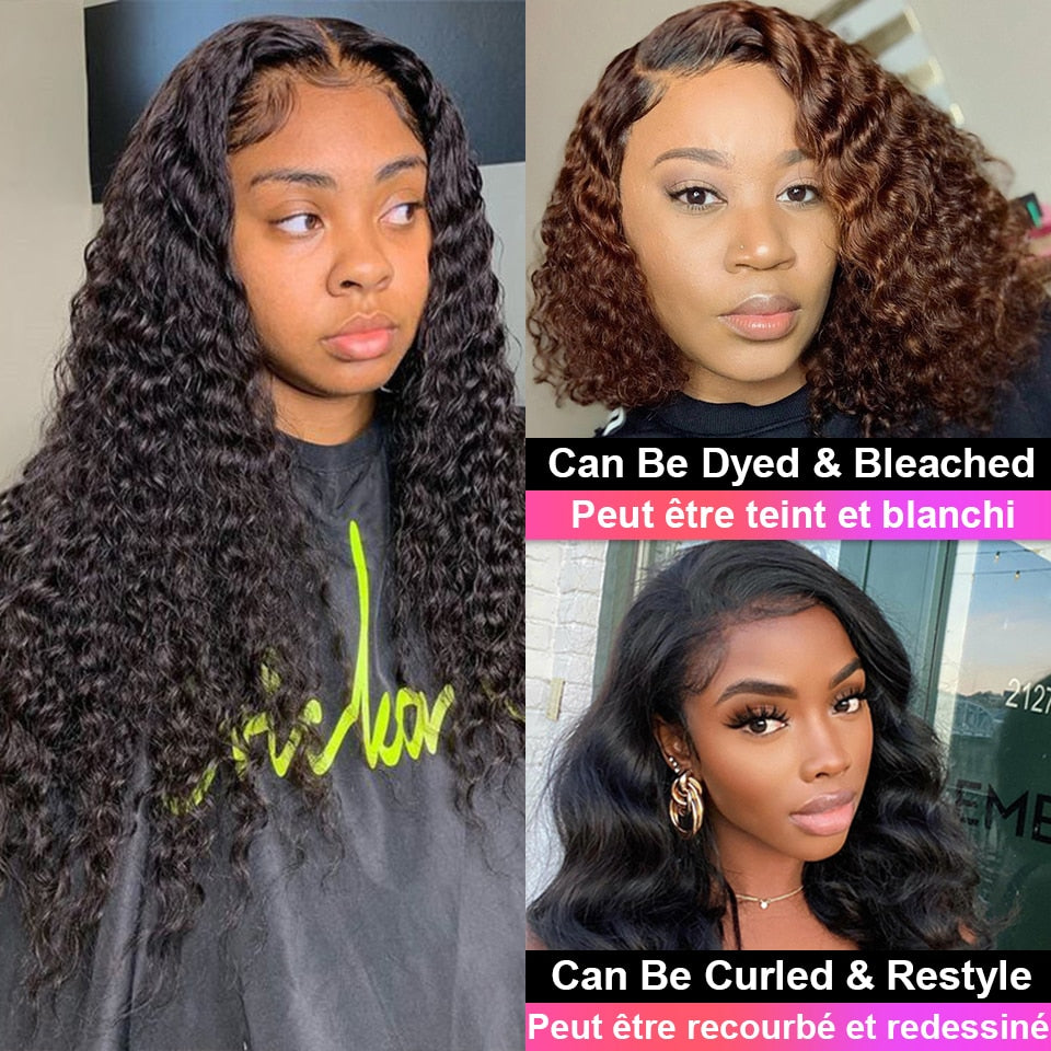 Cranberry Hair Deep Wave Closure Wig Human Hair Wigs For Black Women Peruvian Deep Wave Wig Pre Plucked 4X4 Lace Closure Wig