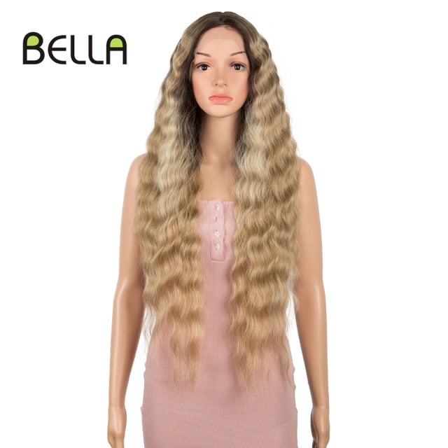 BELLA Synthetic Lace Front Wig Deep Wave Synthetic Lace Wigs Blonde Pink 12Color Available 30Inch Hair Wigs For Women Cosplay