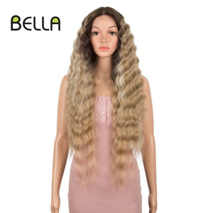 BELLA Synthetic Lace Front Wig Deep Wave Synthetic Lace Wigs Blonde Pink 12Color Available 30Inch Hair Wigs For Women Cosplay