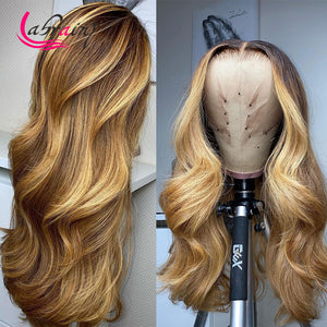 13X6 HD Human Hair Lace Frontal Wigs 30 Inches Body Wave Lace Front Wig Highlight Honey Blonde Color Full Woman Pre Plucked