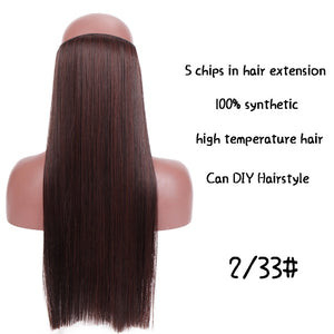 SHANGKE Straight Synthetic 24-Inch Clip in Hair Extensions Heat Resistant Wavy Hairpiece High Temperature Fiber False Hair