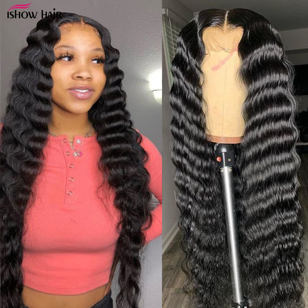 Ishow Transparent Loose Deep Wave Frontal Wig 13x4 Lace Front Human Hair Wigs for Black Women 180% Density 5x5 Lace Closure Wig
