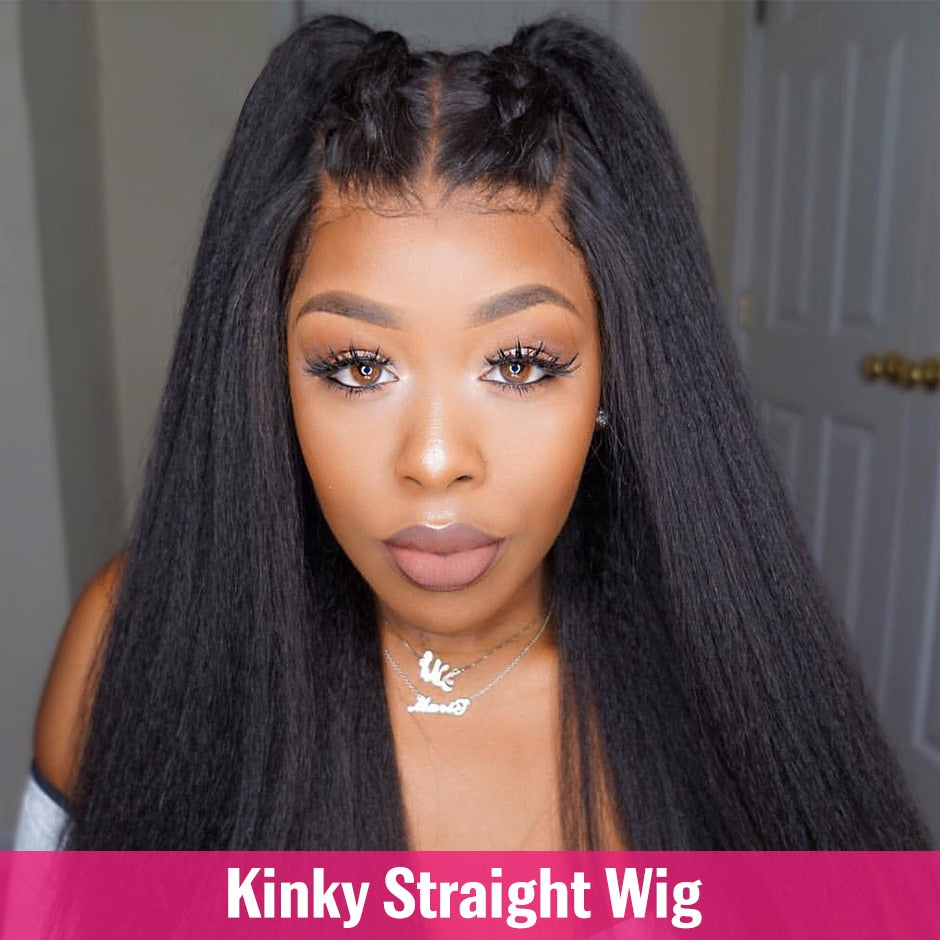 Brazilian Kinky Straight 13x4 13x6 Lace Front Wigs for Women 4x4 Lace Closure Human Hair Wigs Preplucked Full Yaki Straight Wig