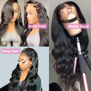HD Transparent  Body Wave Lace Frontal Human Hair Wig For Black Women 250% density Pre-plucked Glueless 13x6 Lace Frontal Wig