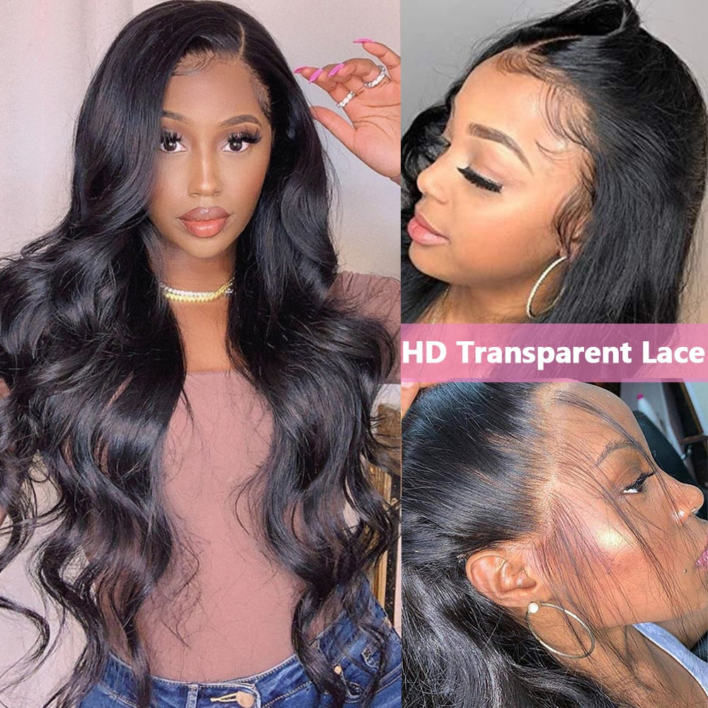 HD Transparent  Body Wave Lace Frontal Human Hair Wig For Black Women 250% density Pre-plucked Glueless 13x6 Lace Frontal Wig