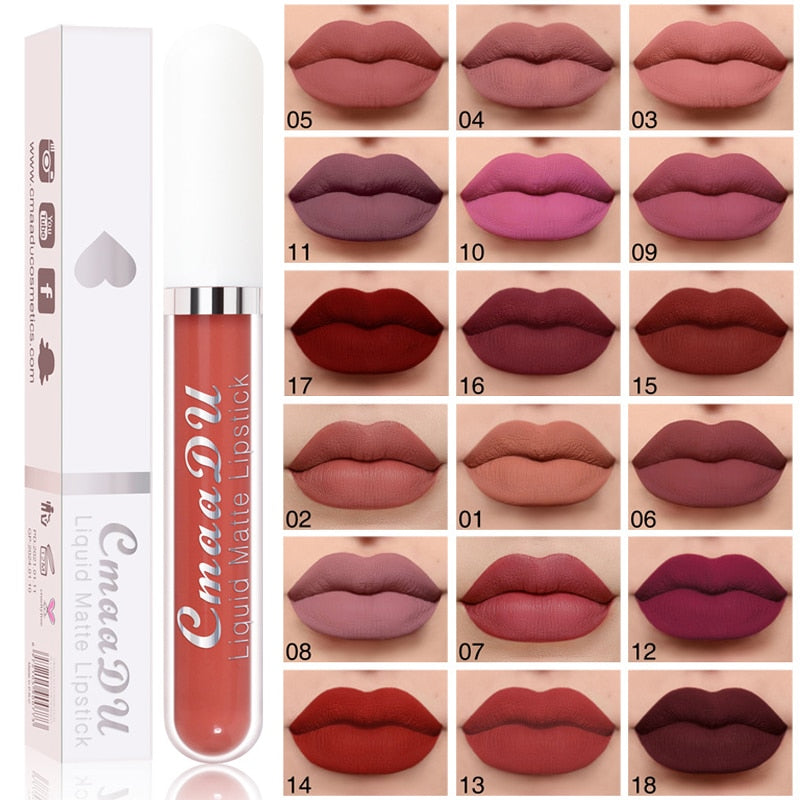 18 Colors Matte Velvet Lip Gloss Nude Liquid Lipsticks Waterproof Long Lasting Nonstick Cup Lipgloss Makeup Sexy Lip Tint Glaze
