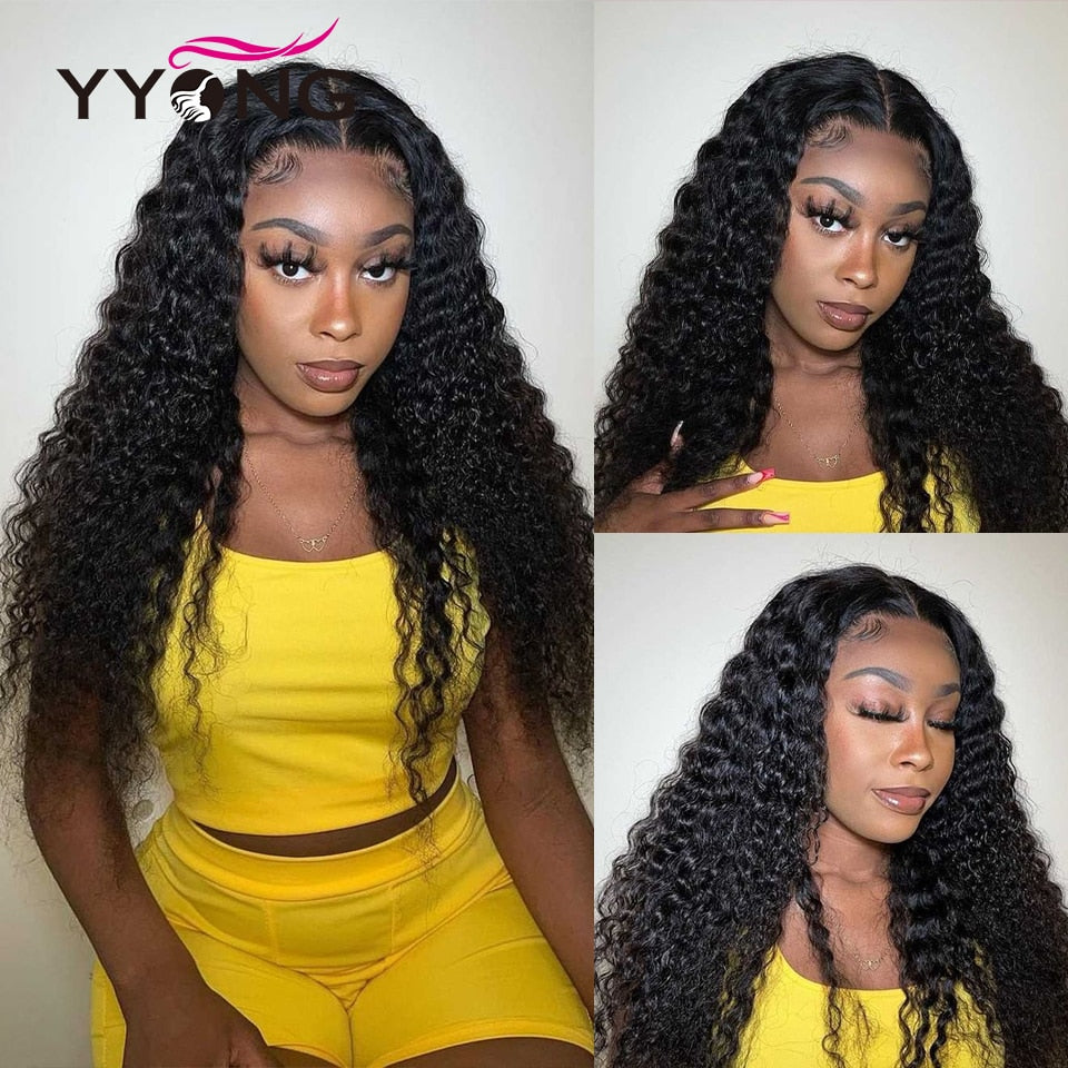 YYong Brazilian Deep Wave Lace Closure Wig 6X1Topline Transparent Part Lace Wig Pre Plucked Hairline Remy 100% Human Hair Wig
