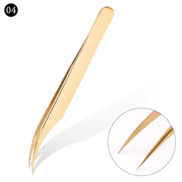 Stainless Steel Eyelashes Tweezers Professional For Lashes Extension Gold Decor Anti-static Eyebrow Tweezers Eyelash Extension