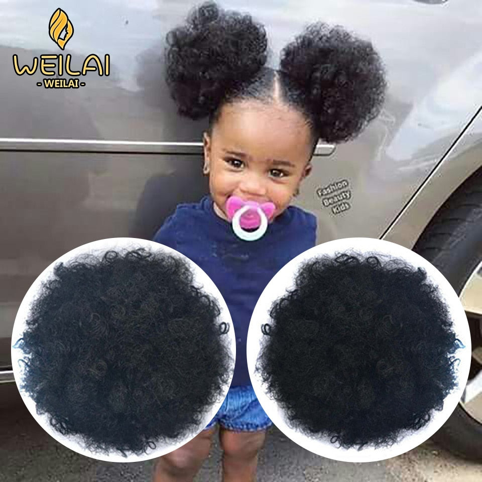 WEILAI Postiche Cheveux Afro Chignon Ponytail Cheveux Afro Puff Soft Fried Head Elastic Hair Rope Synthetic Buns for Black Women