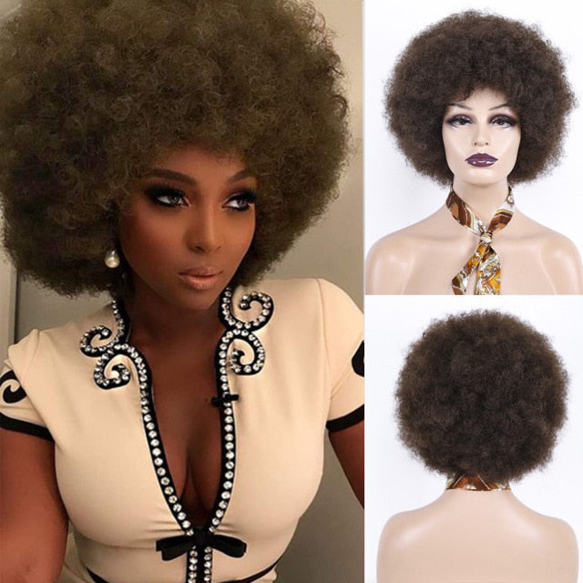 Afro Wig Women Short Fluffy Hair Wigs For Black Women Kinky curly Synthetic Hair For Party Dance Cosplay Wigs with Bangs