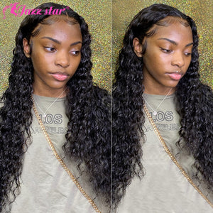 13x4 HD Transparent Lace Front Human Hair Wigs Deep Wave Lace Frontal Wig For Women Pre Plucked Brazilian Non-Remy Jazz Star