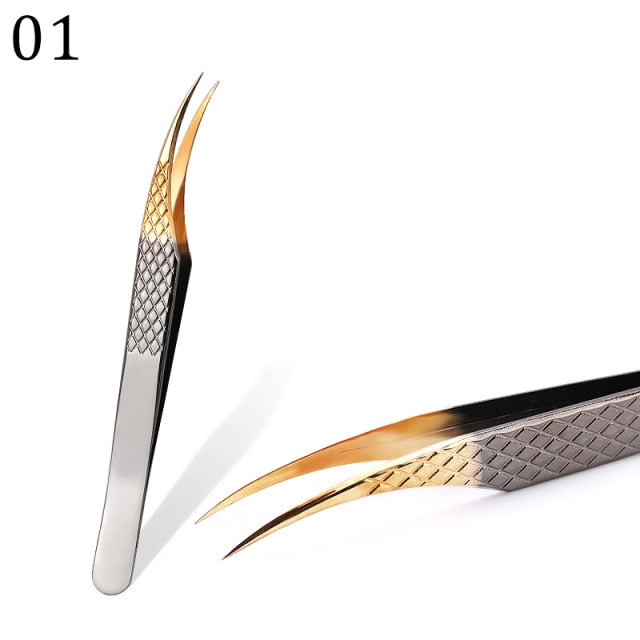 100% Closed High Quality Premium Black-Gold Eyelashes Tweezers Hand Anti-slip Design 3D 6D Lashes Extensions Makeup Tools