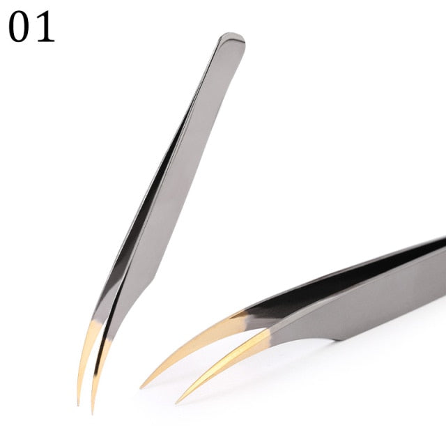 100% Closed High Quality Premium Black-Gold Eyelashes Tweezers Hand Anti-slip Design 3D 6D Lashes Extensions Makeup Tools