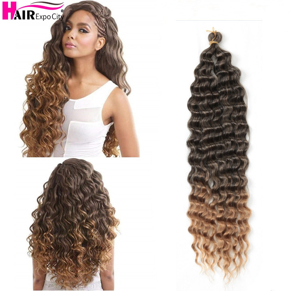 22 Inch Deep Wave Twist Crochet Hair Natural Synthetic Braid Hair Ombre Braiding Hair Extensions Low Tempreture Hair Expo City