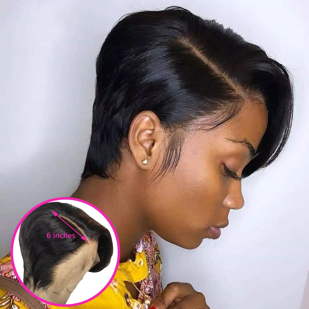 Short Pixie Cut Wig Transparent Lace Human Hair Wigs For Women Straight Frontal Wig Side Part Bob Wig 13x1 Short Lace Part Wigs