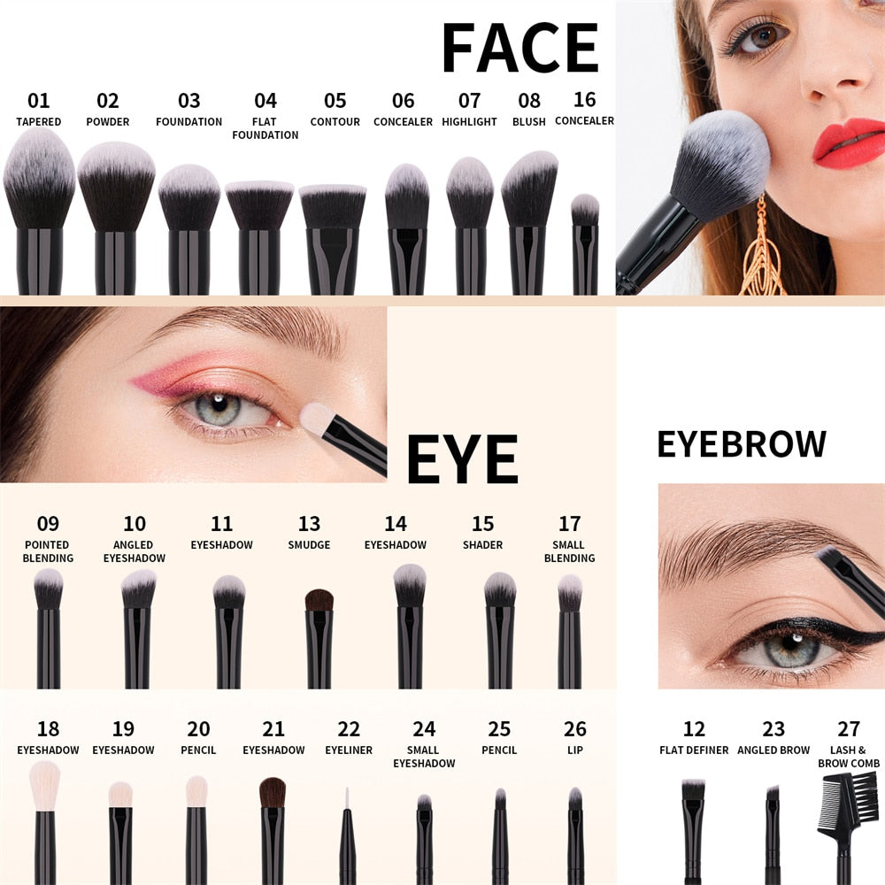 DUcare 8-27Pcs Makeup Brushes Set Natural Goat Hair Cosmetic Powder Eye Shadow Foundation Blush Blending Make Up Brush Maquiagem