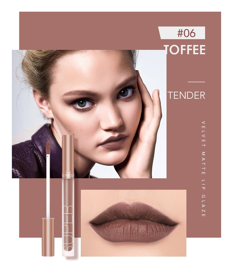 O.TWO.O Liquid Lipstick Matte Lip Gloss Cosmetic Lightweight Lip Glaze Long Lasting Lip Tint  Waterproof 12 Color Lips Makeup