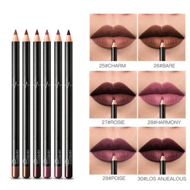 6 12Pcs/Set Waterproof Pencil Lipstick Set Pen Matte Lip Liner Long Lasting Makeup Pens Easy to Wear Non-stick Cup карандаш для