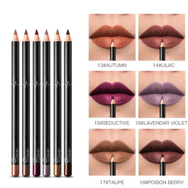 6 12Pcs/Set Waterproof Pencil Lipstick Set Pen Matte Lip Liner Long Lasting Makeup Pens Easy to Wear Non-stick Cup карандаш для