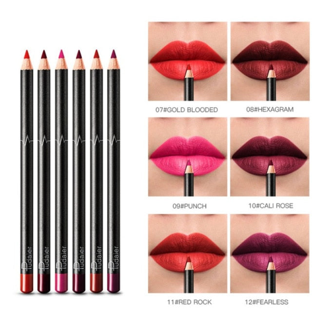 6 12Pcs/Set Waterproof Pencil Lipstick Set Pen Matte Lip Liner Long Lasting Makeup Pens Easy to Wear Non-stick Cup карандаш для