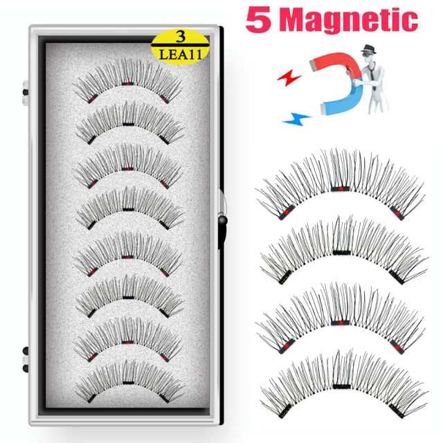 LEKOFO 8PCS 3 Magnets Magnetic Eyelashes Handmade Artificial 3D Faux Cils Magnetic Natural False Mink lashes with Tweezers