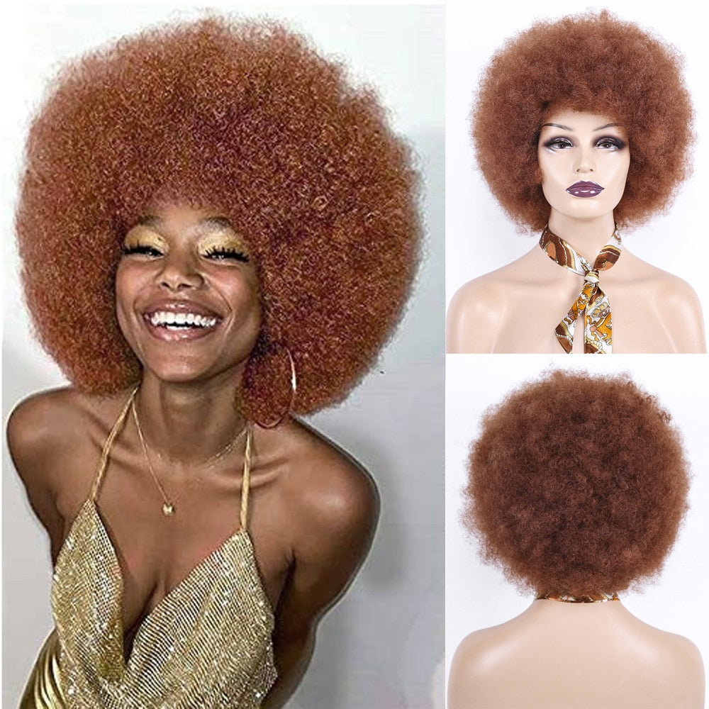Afro Wig Women Short Fluffy Hair Wigs For Black Women Kinky curly Synthetic Hair For Party Dance Cosplay Wigs with Bangs