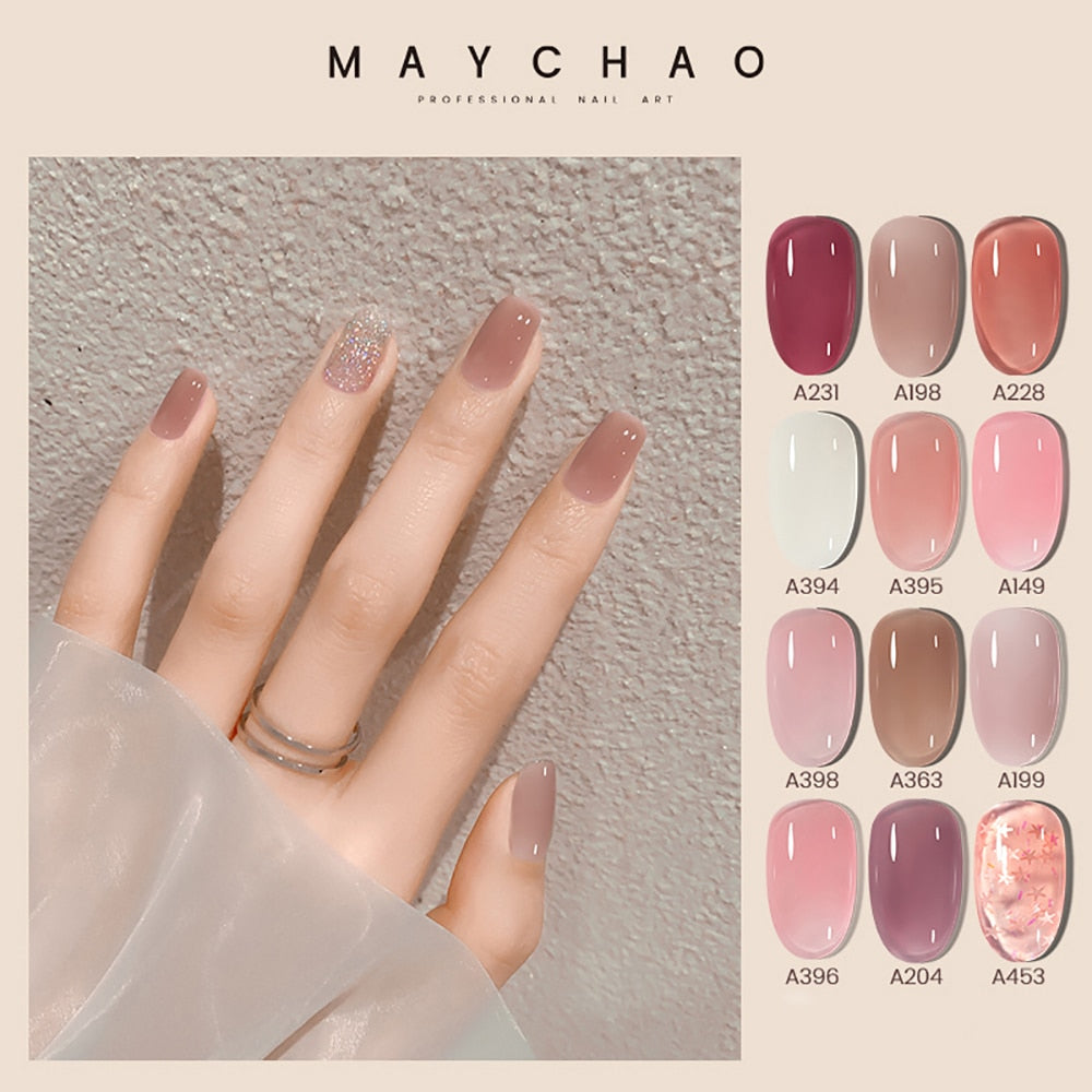 MAYCHAO 7.3ml Summer Pudding Gel Nail Polish Transparent Jelly Polish Top Coat Soak Off UV Gel Art Nail Varnish Semi Permanent