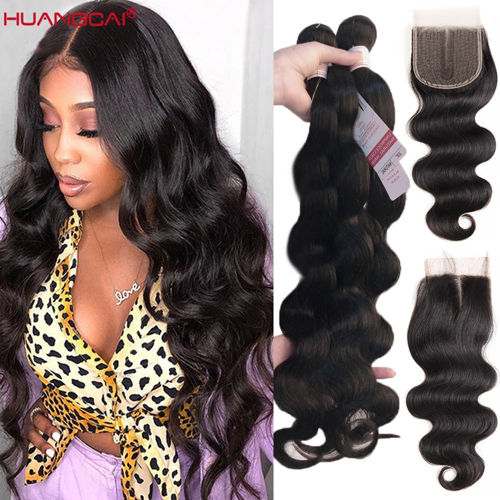Body Wave Human Hair Bundles With Closure Lace Closure Remy Brazilian Hair Body Wave 3/4 36 38 40 Inch Long Bundles With Closure