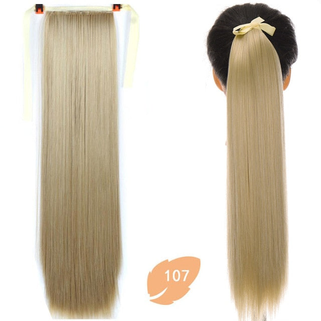 JINKAILI 85cm Long Straight Synthetic Ponytail Red Pink  Blonde Pony Tail Hair Extensions Heat Resistant Horsetail Hairpiece