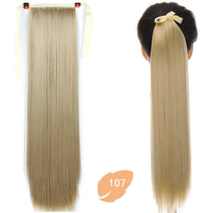 JINKAILI 85cm Long Straight Synthetic Ponytail Red Pink  Blonde Pony Tail Hair Extensions Heat Resistant Horsetail Hairpiece