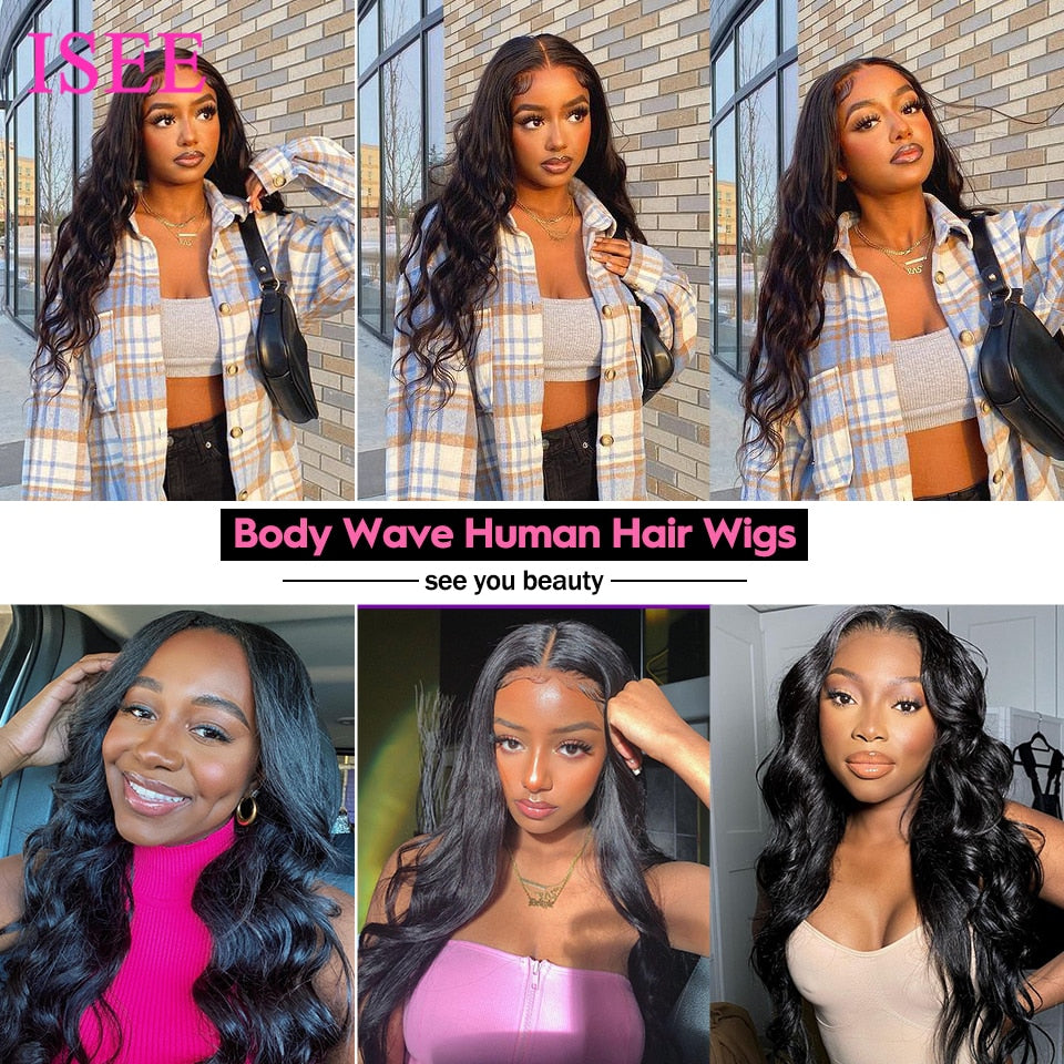 ISEE HAIR Peruvian Body Wave 13x4 Lace Front Wig 4x4 Body Wave Lace Closure Wigs For Women Human Hair Wigs  13x1 Lace part Wigs