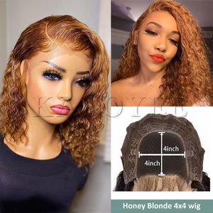 Short Curly Honey Blonde Bob Wig Lace Front Human Hair Wigs For Women #27 Color Brazilian Kinky Curly Lace Closure Frontal Wigs