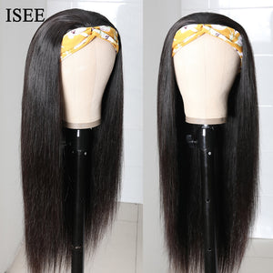 Straight Women's Headband Wig Malaysian Human Hair Wig Straight Non Lace Scarf  Wigs Glueless Natural ISEE HAIR Wig For Female
