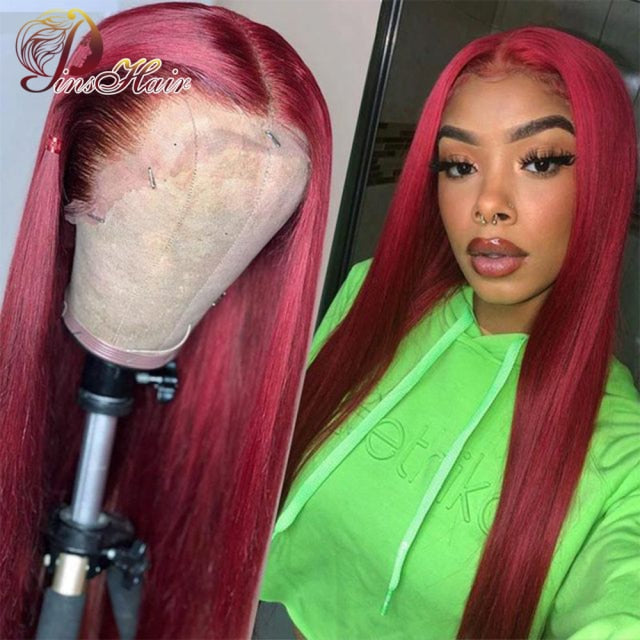 Colored Red Lace Front Wig Human Hair Wigs Straight Lace Frontal Wig 99J Burgundy Lace Front Wig Pre Plucked Brazilian Remy Hair