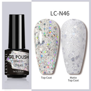 LILYCUTE 7ml Nail Gel Polish Nail Color Glitter Sequins Matte Effect Gel Long Lasting Base Top Coat Nail Art Manicure Semi Gel