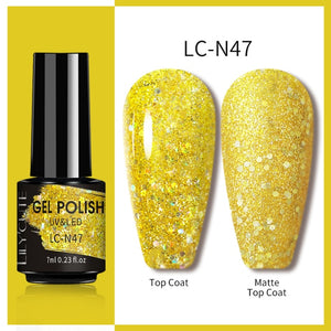 LILYCUTE 7ml Nail Gel Polish Nail Color Glitter Sequins Matte Effect Gel Long Lasting Base Top Coat Nail Art Manicure Semi Gel