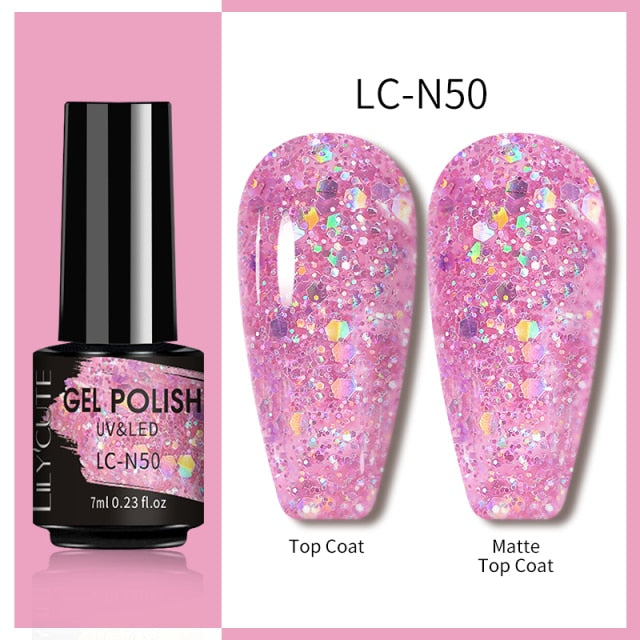 LILYCUTE 7ml Nail Gel Polish Nail Color Glitter Sequins Matte Effect Gel Long Lasting Base Top Coat Nail Art Manicure Semi Gel