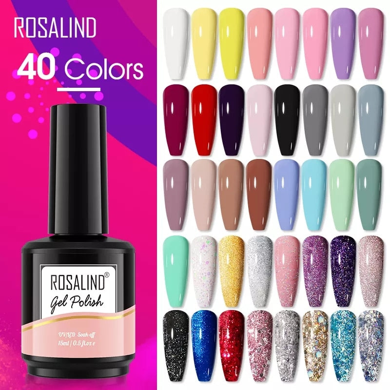 ROSALIND Gel Nail Polish 40 Colors Semi Permanent Manicure Nail Art Gel Varnishes Hybrid Base Top Coat For Gel Polish