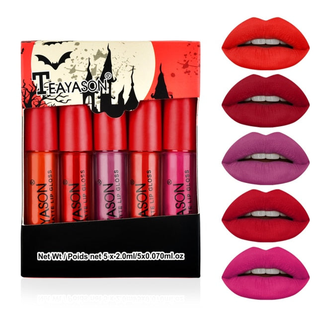 5Pcs/Set Waterproof Lipstick Sexy Vampire Lip Stick Matte Velvet Lipsticks Lips Makeup Cosmetics Labiales Matte