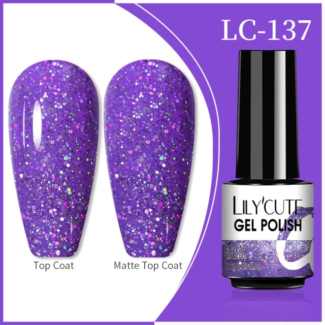 LILYCUTE 7ml Nail Gel Polish Nail Color Glitter Sequins Matte Effect Gel Long Lasting Base Top Coat Nail Art Manicure Semi Gel