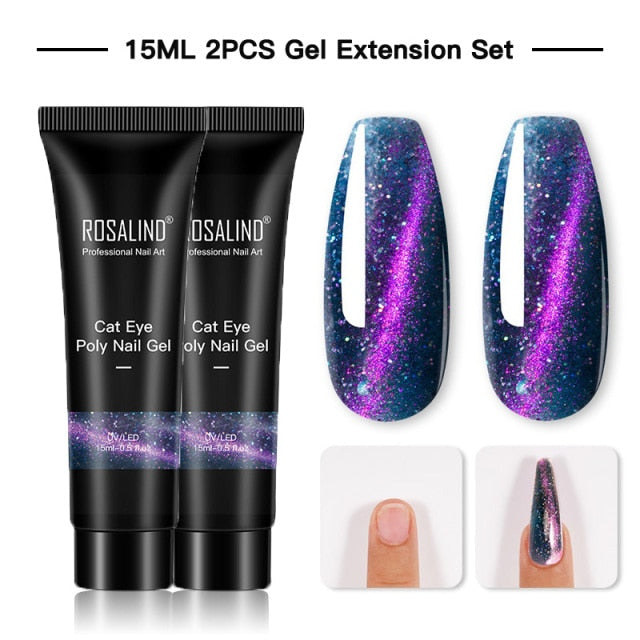 ROSALIND 15ml/30ml Poly Nail Gel Pure Color Acrylic Extension Builder Vernis Semi Permanent Crystal Quick Nail Gel Art Design