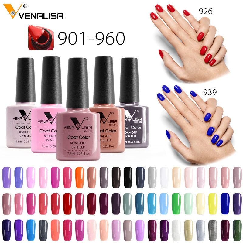 Venalisa Hot Sell Soak Off UV LED Gel 60 Colors 7.5ml Supper Shinning Nail Gel Polish Lacquer Full Coverage Pure Color Series