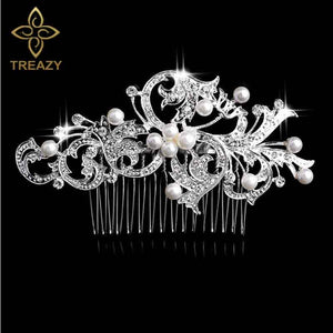 TREAZY Bridal Wedding Flower Crystal Rhinestones Diamante Imiated Pearls Women Hair Clip Combs Hair Accesories
