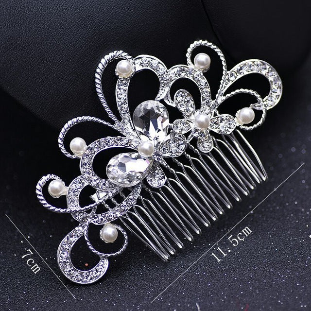 TREAZY Bridal Wedding Flower Crystal Rhinestones Diamante Imiated Pearls Women Hair Clip Combs Hair Accesories